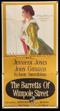 4w407 BARRETTS OF WIMPOLE STREET 3sh '57 art of pretty Jennifer Jones as Elizabeth Browning!