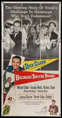 4w411 BECAUSE THEY'RE YOUNG 3sh '60 young Dick Clark, Tuesday Weld, youth's challenge to grownups!
