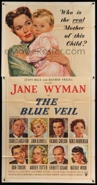 4w437 BLUE VEIL 3sh '51 nice art of Jane Wyman with baby + portraits of the rest of the cast!