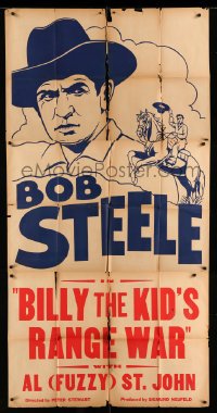 4w438 BOB STEELE 3sh '40s cool art of cowboy Bob Steele, Billy the Kid's Range War!