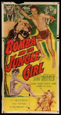 4w441 BOMBA & THE JUNGLE GIRL 3sh '53 great c/u of Johnny Sheffield with spear & sexy Karen Sharpe!