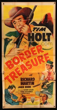 4w445 BORDER TREASURE 3sh '50 great montage artwork of cowboy Tim Holt fighting the bad guys!
