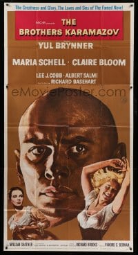 4w453 BROTHERS KARAMAZOV 3sh '58 huge headshot of Yul Brynner, sexy Maria Schell & Claire Bloom!