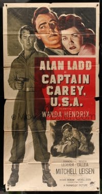 4w457 CAPTAIN CAREY, U.S.A. 3sh '50 close-up artwork of WWII soldier Alan Ladd, Mona Lisa!