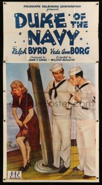 4w550 DUKE OF THE NAVY 3sh '42 Ralph Byrd & Stubby Kruger stare at Veda Ann Borg's sexy leg!