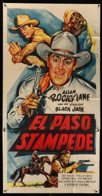 4w553 EL PASO STAMPEDE 3sh '53 cool art of cowboy Allan Rocky Lane & his stallion Black Jack!