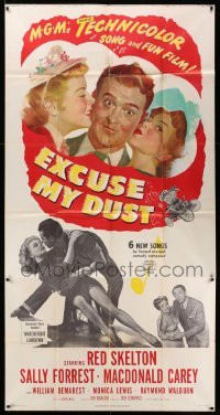 4w560 EXCUSE MY DUST 3sh '51 art of Red Skelton being kissed by two pretty girls!