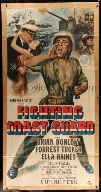 4w568 FIGHTING COAST GUARD 3sh '51 art of Brian Donlevy, Forrest Tucker & sexy Ella Raines!