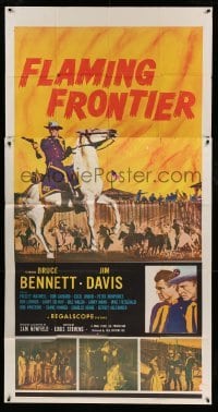 4w575 FLAMING FRONTIER 3sh '58 Bruce Bennett fought the blazing hatred of two nations!
