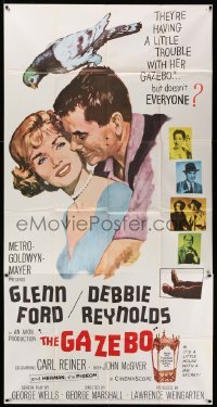 4w588 GAZEBO 3sh '60 great romantic art of Glenn Ford w/pigeon on head & nuzzling Debbie Reynolds!
