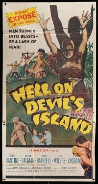 4w620 HELL ON DEVIL'S ISLAND 3sh '57 Rex Ingram, men turned into beasts by a lash of fear!
