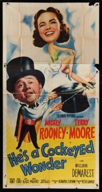 4w622 HE'S A COCKEYED WONDER 3sh '50 wacky art of magician Mickey Rooney & pretty Terry Moore!