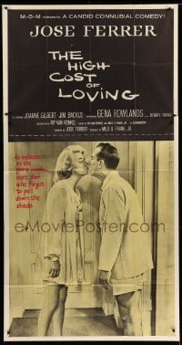 4w625 HIGH COST OF LOVING 3sh '58 great romantic image of Gena Rowlands kissing Jose Ferrer!