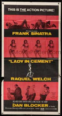 4w667 LADY IN CEMENT 3sh '68 detective Frank Sinatra & four images of sexy Raquel Welch!