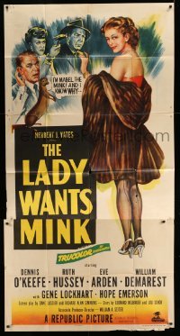 4w668 LADY WANTS MINK 3sh '52 art of Dennis O'Keefe, Ruth Hussey, Eve Arden & Mabel the Mink!
