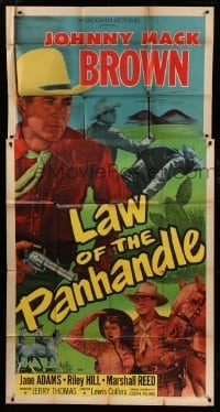 4w674 LAW OF THE PANHANDLE 3sh '50 c/u of Texas cowboy Johnny Mack Brown with gun, Jane Adams