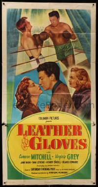 4w678 LEATHER GLOVES 3sh '48 boxing Cameron Mitchell takes a swing & romances Virginia Grey!