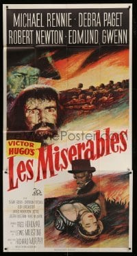 4w680 LES MISERABLES 3sh '52 Michael Rennie as Jean Valjean, Debra Paget, Victor Hugo!
