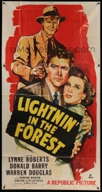 4w685 LIGHTNIN' IN THE FOREST 3sh '48 artwork of Lynne Roberts, Donald Barry & Warren Douglas!