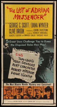 4w690 LIST OF ADRIAN MESSENGER 3sh '63 John Huston directs five heavily disguised great stars!
