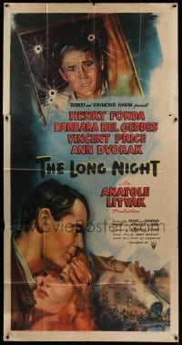 4w691 LONG NIGHT 3sh '47 cool noir artwork of Henry Fonda & Barbara Bel Geddes!