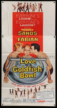 4w696 LOVE IN A GOLDFISH BOWL 3sh '61 great art of Tommy Sands & Fabian kissing pretty girl!