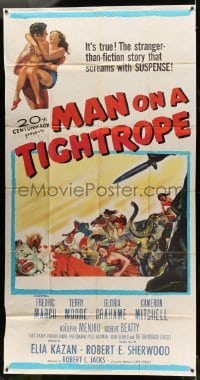 4w708 MAN ON A TIGHTROPE 3sh '53 directed by Elia Kazan, circus performer Terry Moore!