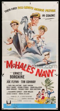 4w720 McHALE'S NAVY 3sh '64 great artwork of Ernest Borgnine, Tim Conway & cast on ship!