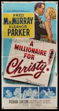 4w725 MILLIONAIRE FOR CHRISTY 3sh '51 art of Fred MacMurray embracing pretty Eleanor Parker!