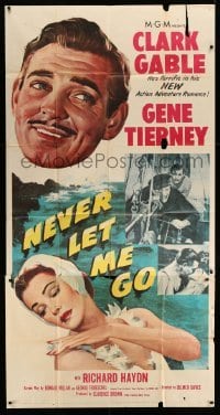 4w744 NEVER LET ME GO 3sh '53 close up art of Clark Gable & beautiful Gene Tierney!