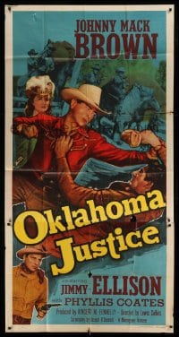 4w760 OKLAHOMA JUSTICE 3sh '51 Johnny Mack Brown, Phyllis Coates, cool cowboy western art!