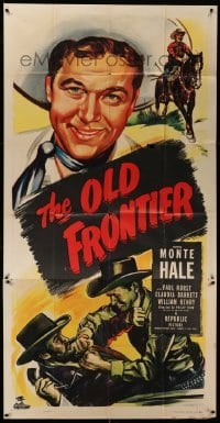 4w761 OLD FRONTIER 3sh '50 great artwork of cowboy Monte Hale smiling & fighting bad guy!