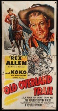 4w763 OLD OVERLAND TRAIL 3sh '52 cool artwork of cowboy Rex Allen c/u & riding his horse Koko!