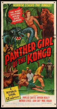 4w778 PANTHER GIRL OF THE KONGO 3sh '55 Phyllis Coates, wild art of man-made monsters!