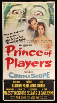 4w802 PRINCE OF PLAYERS 3sh '55 Richard Burton as Edwin Booth, perhaps greatest stage actor ever!