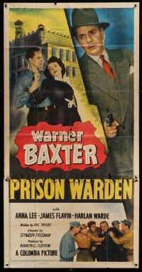 4w805 PRISON WARDEN 3sh '49 Warner Baxter with gun, pretty Anna Lee in trouble!