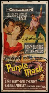 4w809 PURPLE MASK 3sh '55 art of masked avenger Tony Curtis w/pretty Colleen Miller!