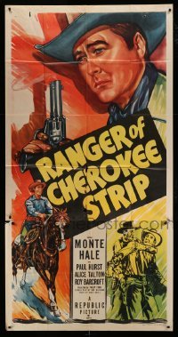 4w815 RANGER OF CHEROKEE STRIP 3sh '49 cool art of Texas Ranger cowboy Monte Hale with gun!