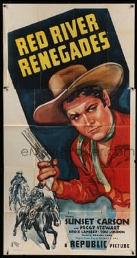 4w818 RED RIVER RENEGADES 3sh '46 great artwork of cowboy Sunset Carson holding his gun!