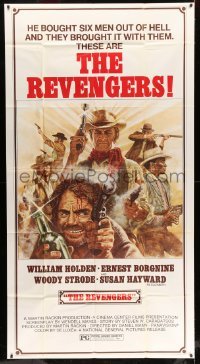 4w822 REVENGERS 3sh '72 Tom Jung art of cowboys William Holden, Ernest Borgnine & Woody Strode!