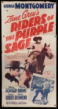 4w826 RIDERS OF THE PURPLE SAGE 3sh R54 George Montgomery on horse & romancing girl, Zane Grey