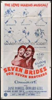 4w846 SEVEN BRIDES FOR SEVEN BROTHERS 3sh R60s Jane Powell & Howard Keel, classic MGM musical!
