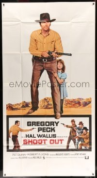 4w852 SHOOT OUT int'l 3sh '71 great full-length image of gunfighter Gregory Peck protecting child!
