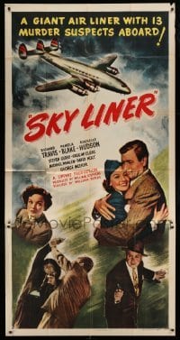 4w858 SKY LINER 3sh '49 cool artwork of a giant air liner with 13 murder suspects aboard!
