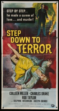 4w885 STEP DOWN TO TERROR 3sh '59 he made a career of love and murder, cool noir artwork!