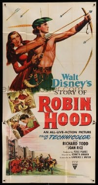 4w887 STORY OF ROBIN HOOD 3sh '52 barechested Richard Todd with bow & arrow, Joan Rice, Disney