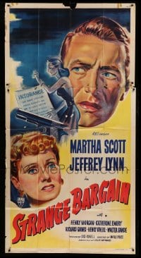 4w888 STRANGE BARGAIN 3sh '49 film noir, Martha Scott, Jeffrey Lynn, insurance fraud!