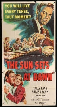 4w895 SUN SETS AT DAWN 3sh '50 you will live every tense, taut moment, newspaper reporter art!
