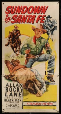 4w897 SUNDOWN IN SANTA FE 3sh '48 great art of cowboy Allan Rocky Lane & Black Jack!