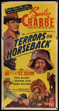 4w908 TERRORS ON HORSEBACK 3sh '46 Buster Crabbe bets his life against a fortune in killer's gold!